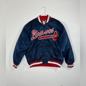 Vintage 90s Wilson Atlanta Braves Blue Satin Jacket Size 48 USA Distressed READ